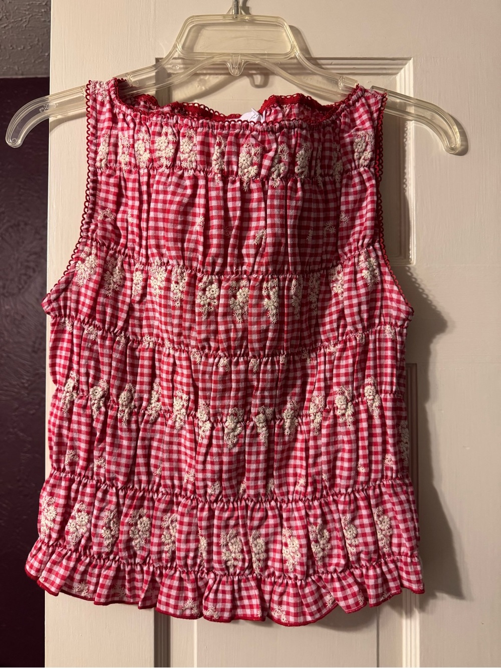 Smocked Pink Gingham Sleeveless Top